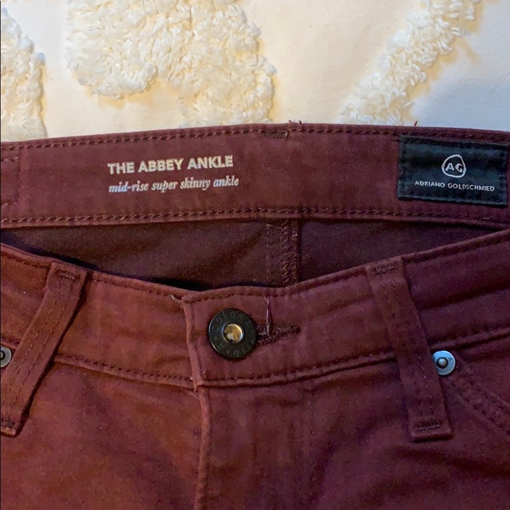maroon mid rise skinny ankle jeans